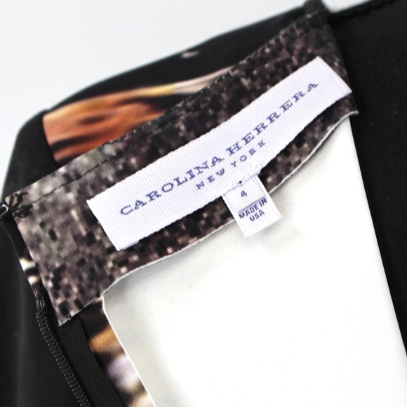 Carolina Herrera Black Abstract Print Short Sleeve Scuba Midi Dress 4 - Picture 7 of 8
